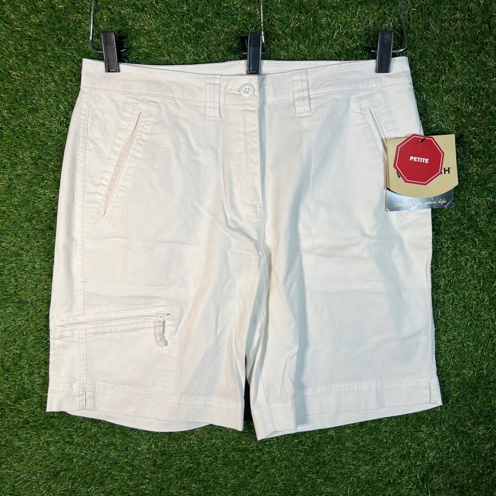 Woolrich Womens 10 Petite White Cotton Canvas Utility Cargo Shorts NWT 3509‎